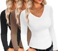 Ekouaer Womens Long Sleeve V Neck Slim Fit Layer Tops 2024