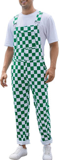 Checkered Overalls for Men Green White Bib Coveralls - Stretch Denim