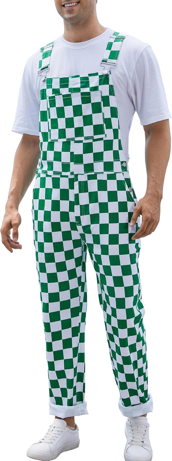 Checkered Pants Mens Overalls for St Patricks Day Celebrations