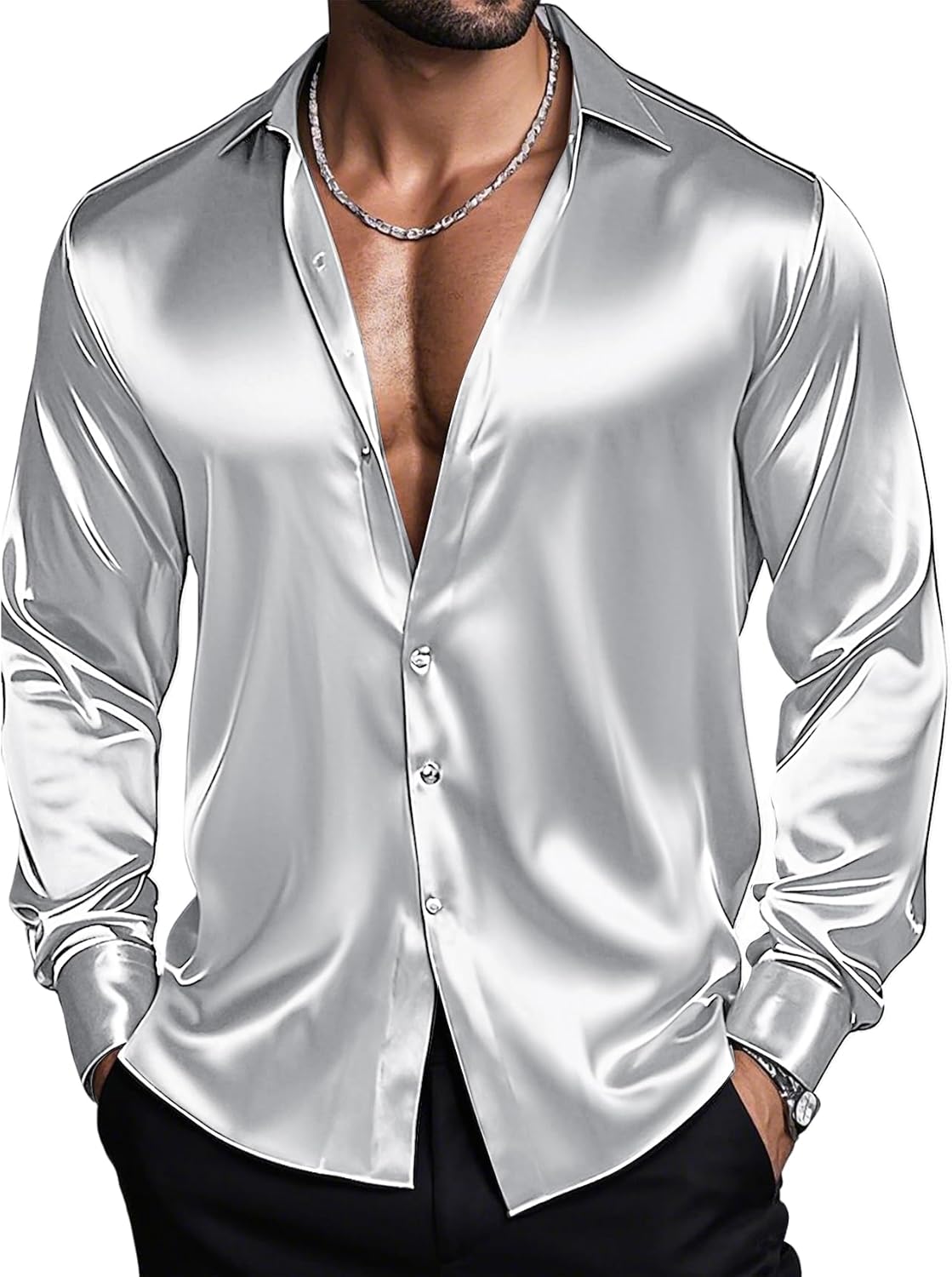 Barry.Wang Mens Stretch Dress Shirts for Formal and Casual Wear