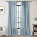 Dusty Blue Linen Curtains 52x120 - Light Filtering Semi Sheer Panels