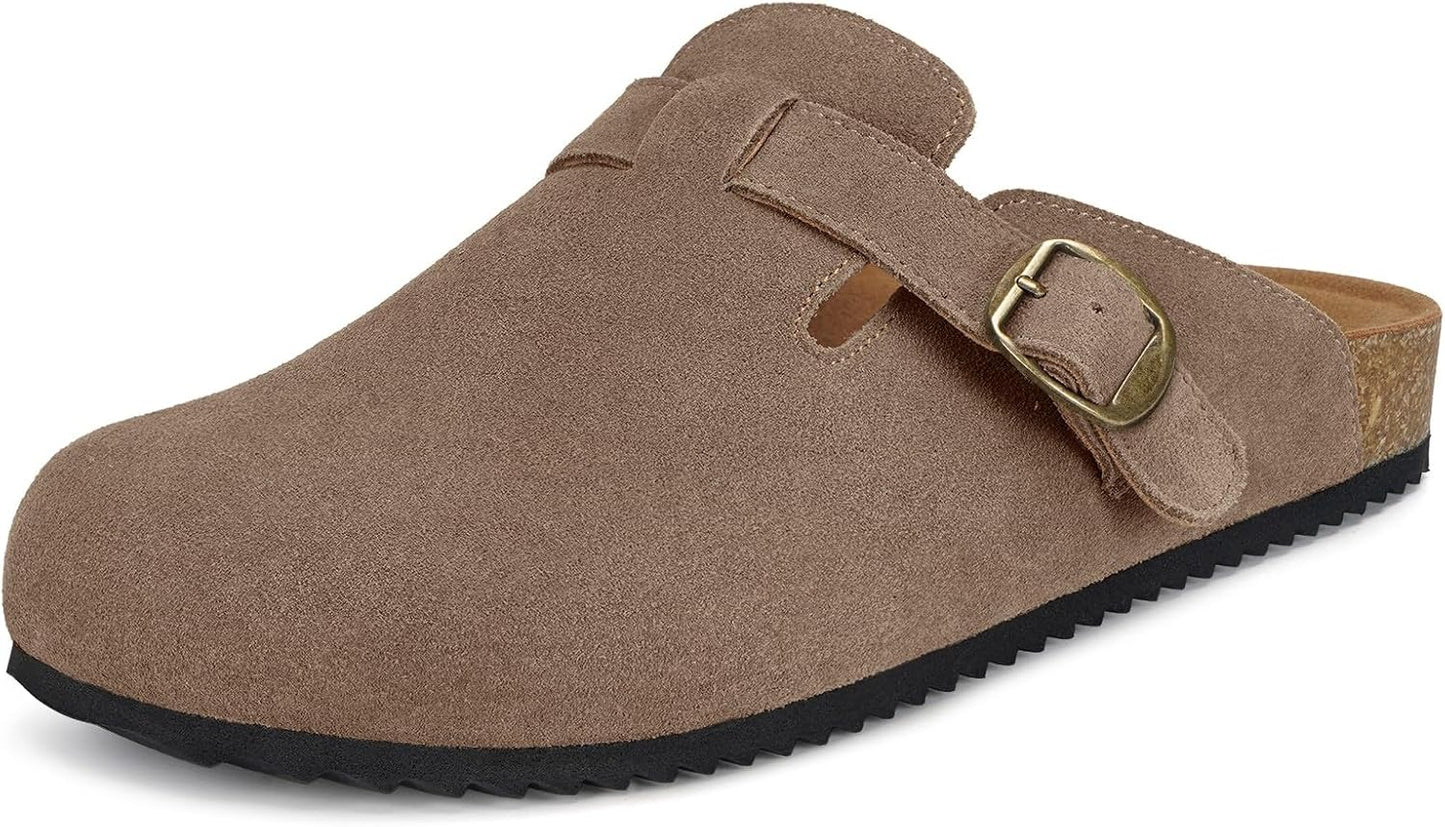 Womens Suede Clogs with Arch Support and Cork Footbed Sandals