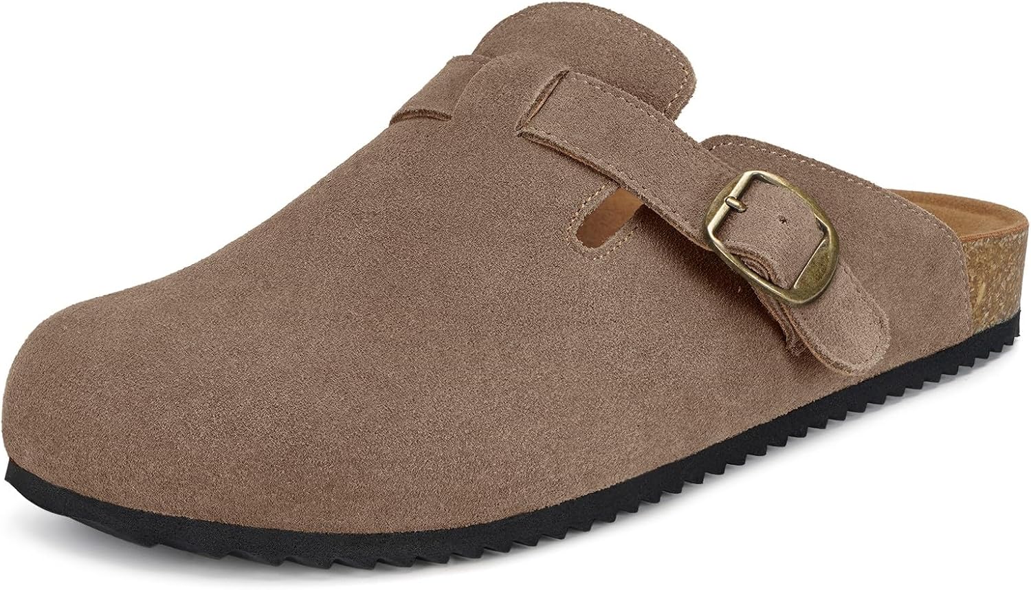 Womens Suede Clogs with Arch Support and Cork Footbed Sandals