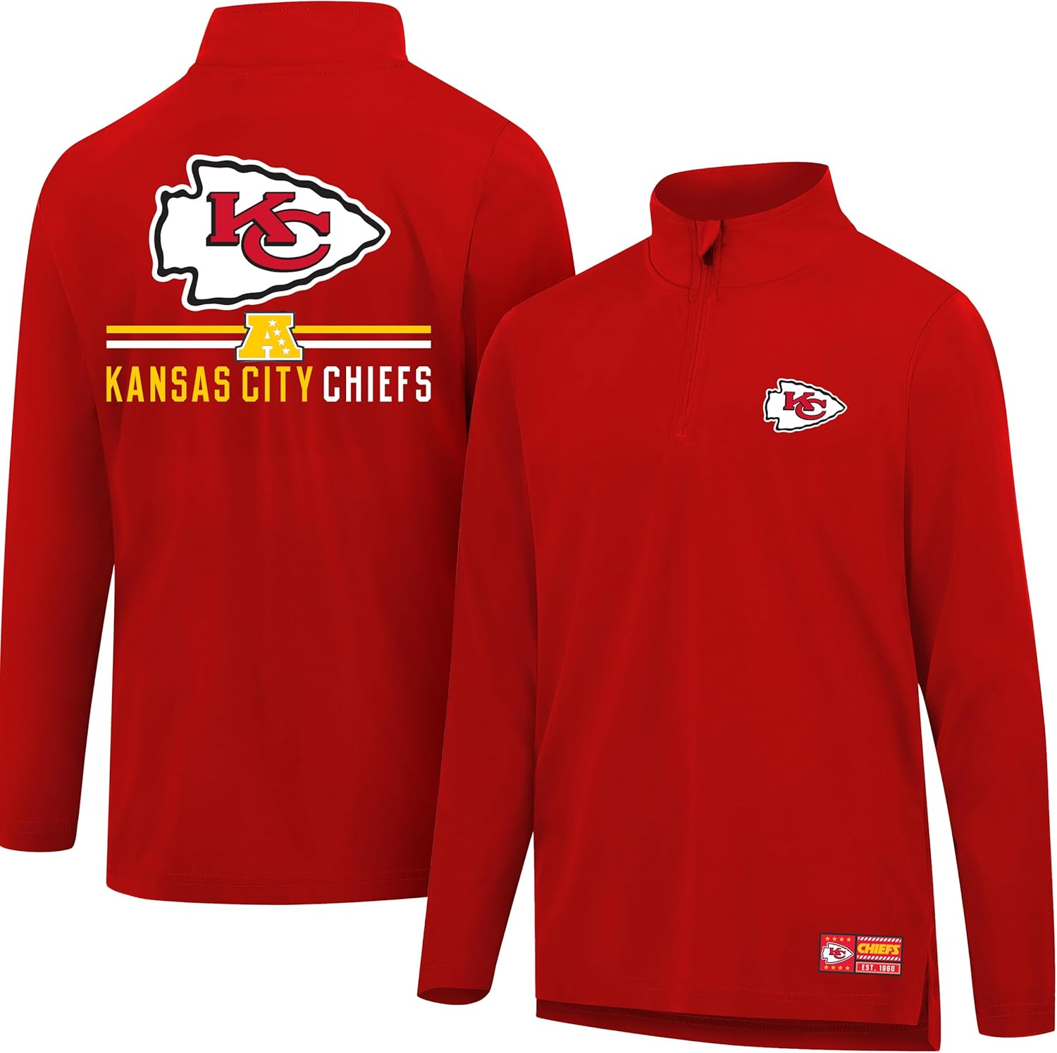 Ultra Game Men's NFL Super Soft Quarter Zip Long Sleeve T-Shirt