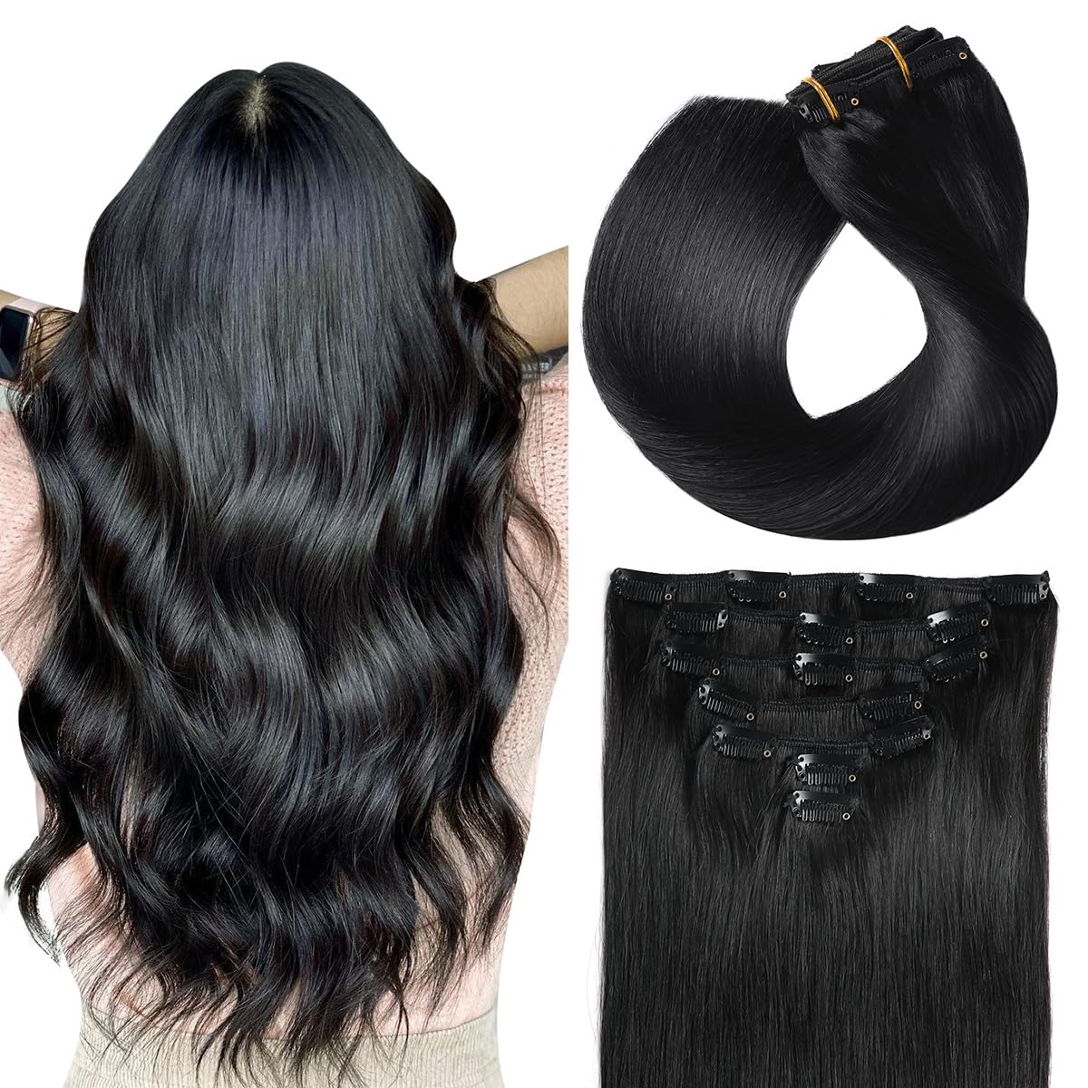 SUYYA Clip in Hair Extensions Real Human Hair for Volume
