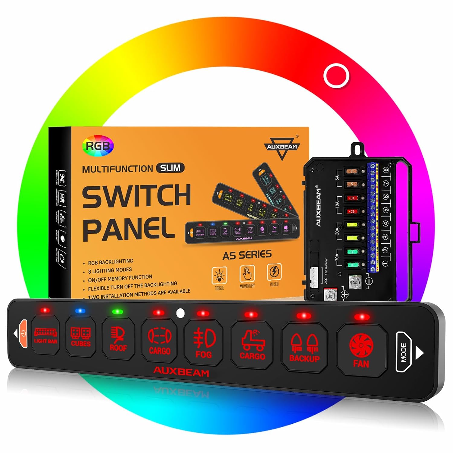 Auxbeam 8 Gang RGB Switch Panel with Memory Function for Vehicles