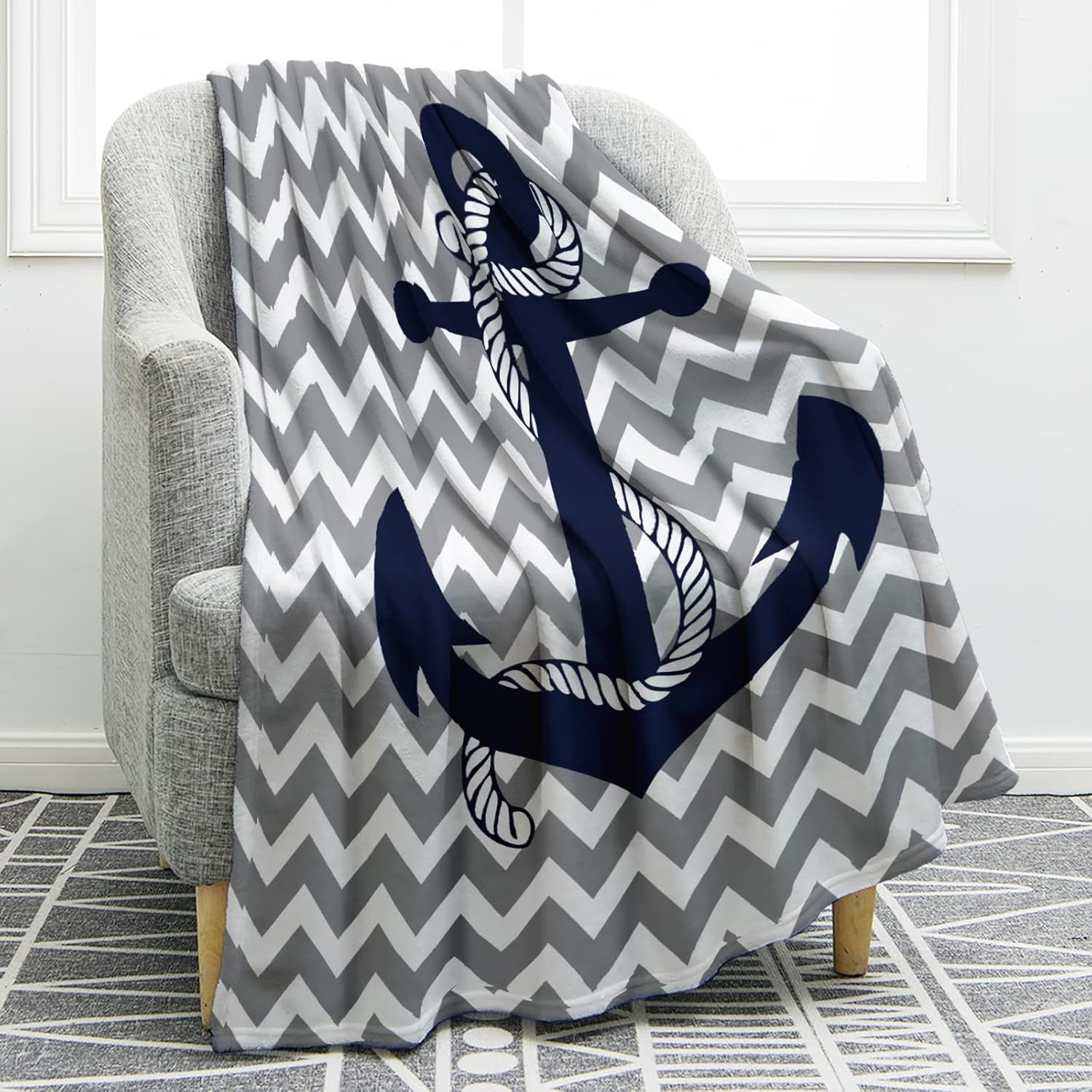 Jekeno Nautical Anchor Blanket Soft Cozy Lightweight Throw