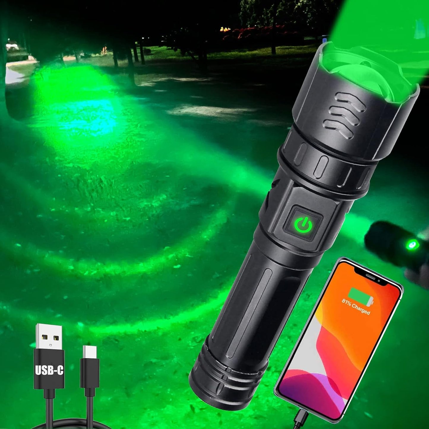 VASTFIRE USB-C Rechargeable Green Flashlight for Night Hunting