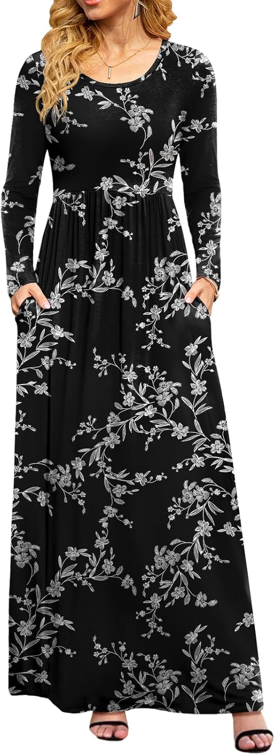 DB MOON Women Casual Long Sleeve Maxi Dress with Pockets
