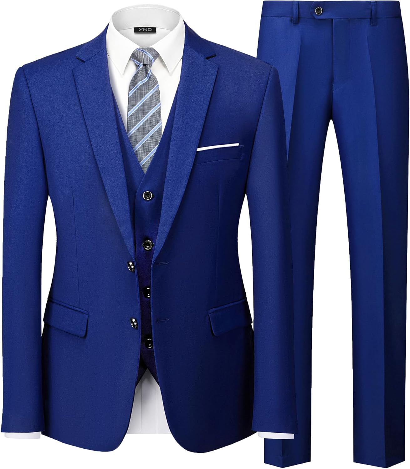 YND Men's 3 Piece Suit Set with Tie for Business and Weddings