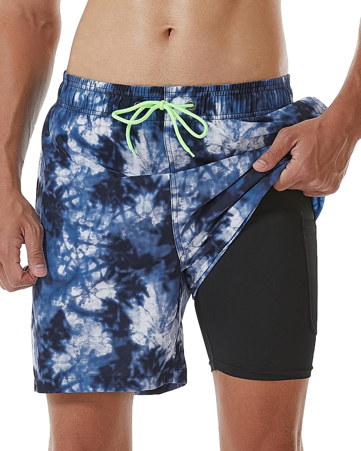 SILKWORLD Mens Swimming Trunks with Compression Liner for Comfort