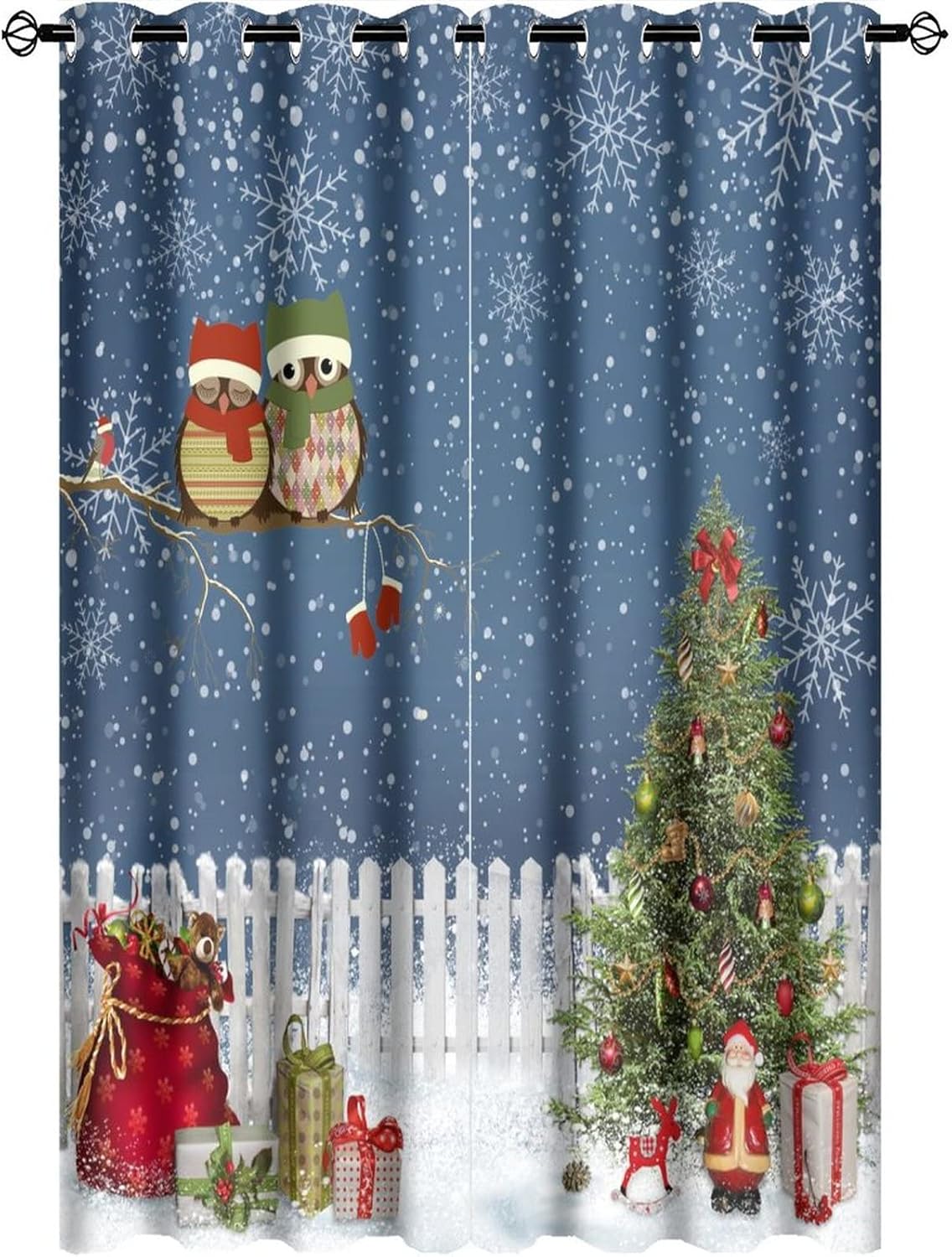Merry Christmas Owl Blackout Curtains Set, 2 Panels 63x21 - Kazynee