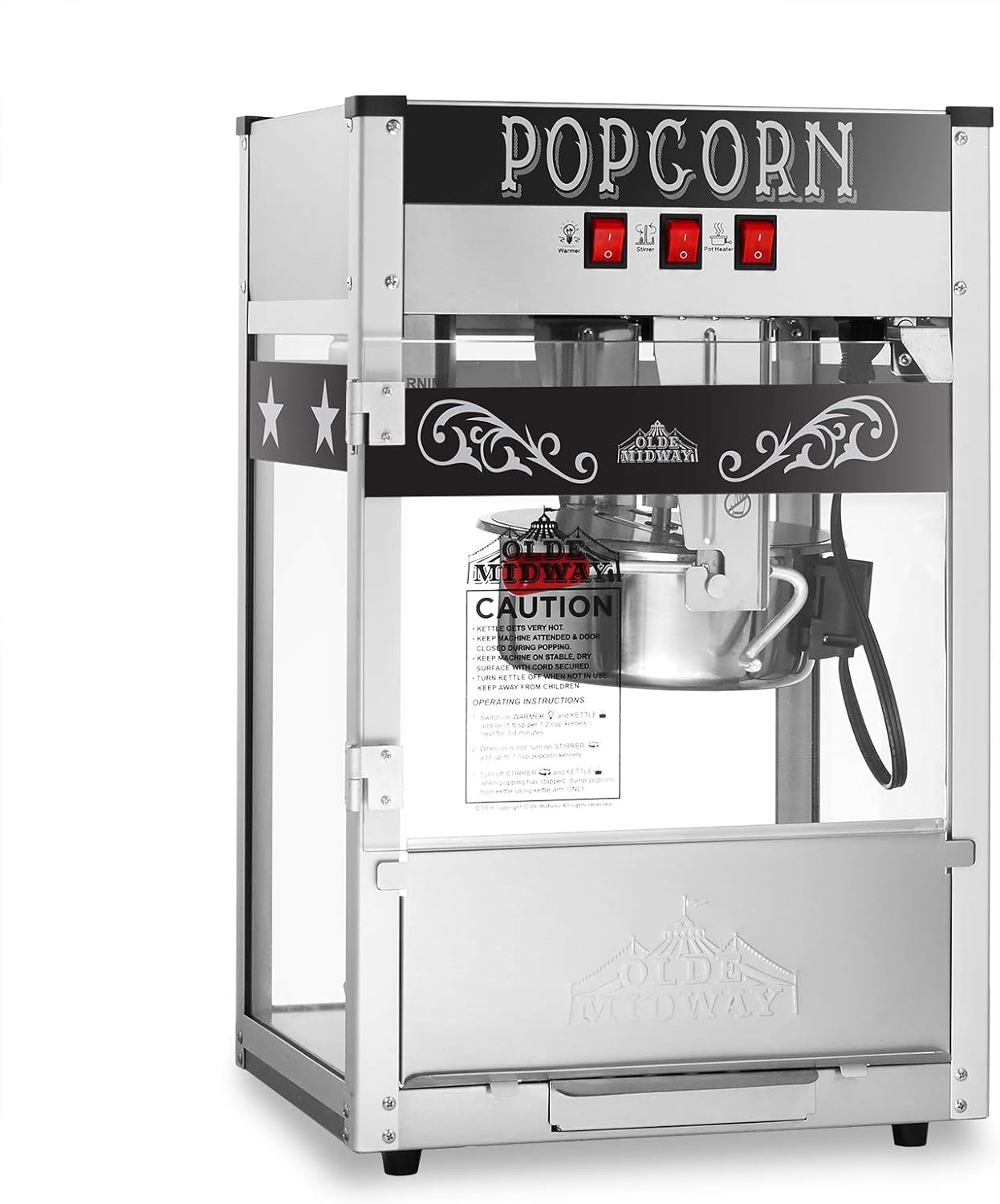 Olde Midway Commercial Popcorn Maker - 8oz Kettle, Black
