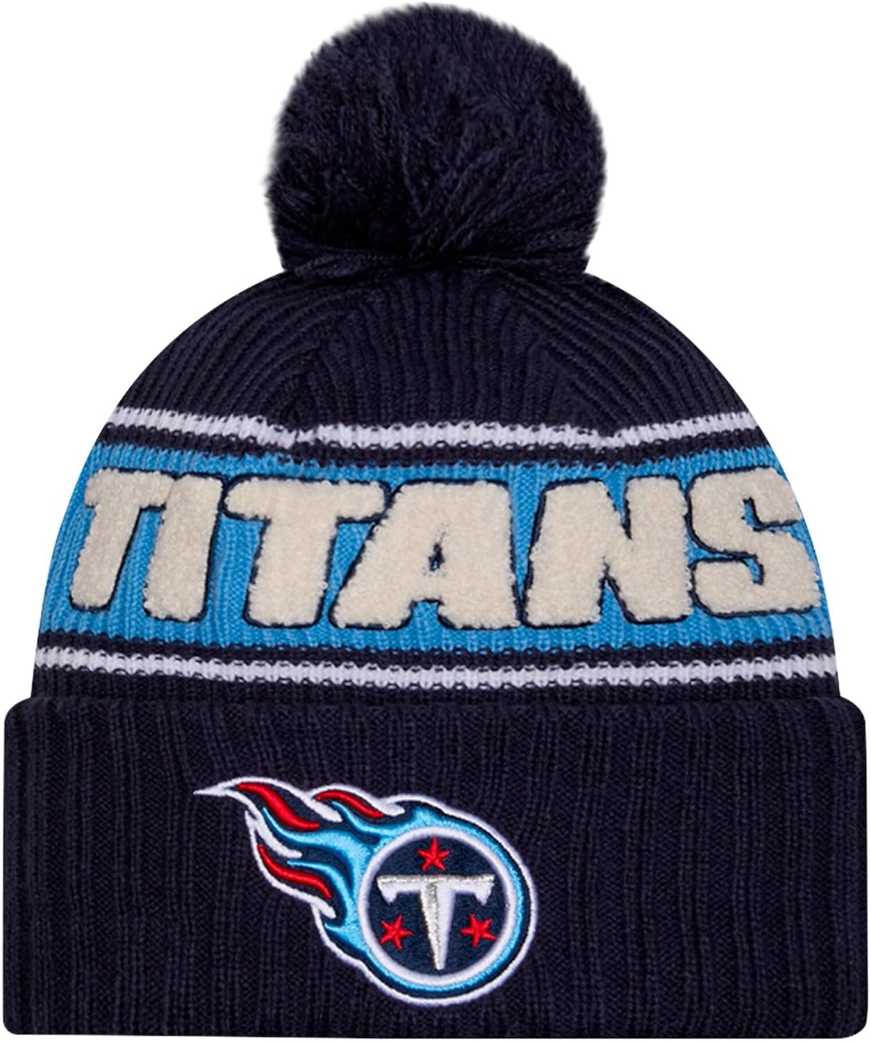 NFL Official Sideline Team Logo Sherpa Striped Pom Beanie