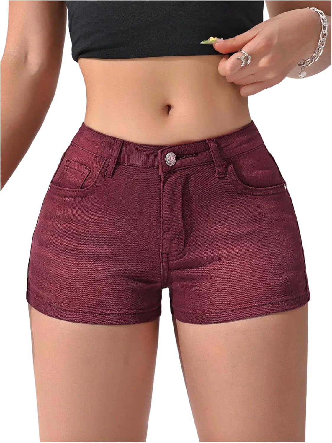 WDIRARA Women's Low Waist Button Skinny Denim Shorts for Summer
