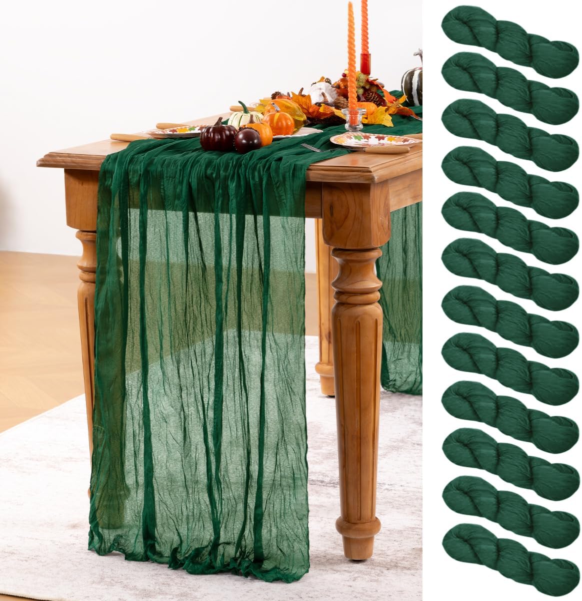 Emerald Green Cheesecloth Table Runner Set for Elegant Events