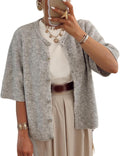 Women Y2K Cardigan Sweater Short Sleeve Button Down Ribbed Knit Crop