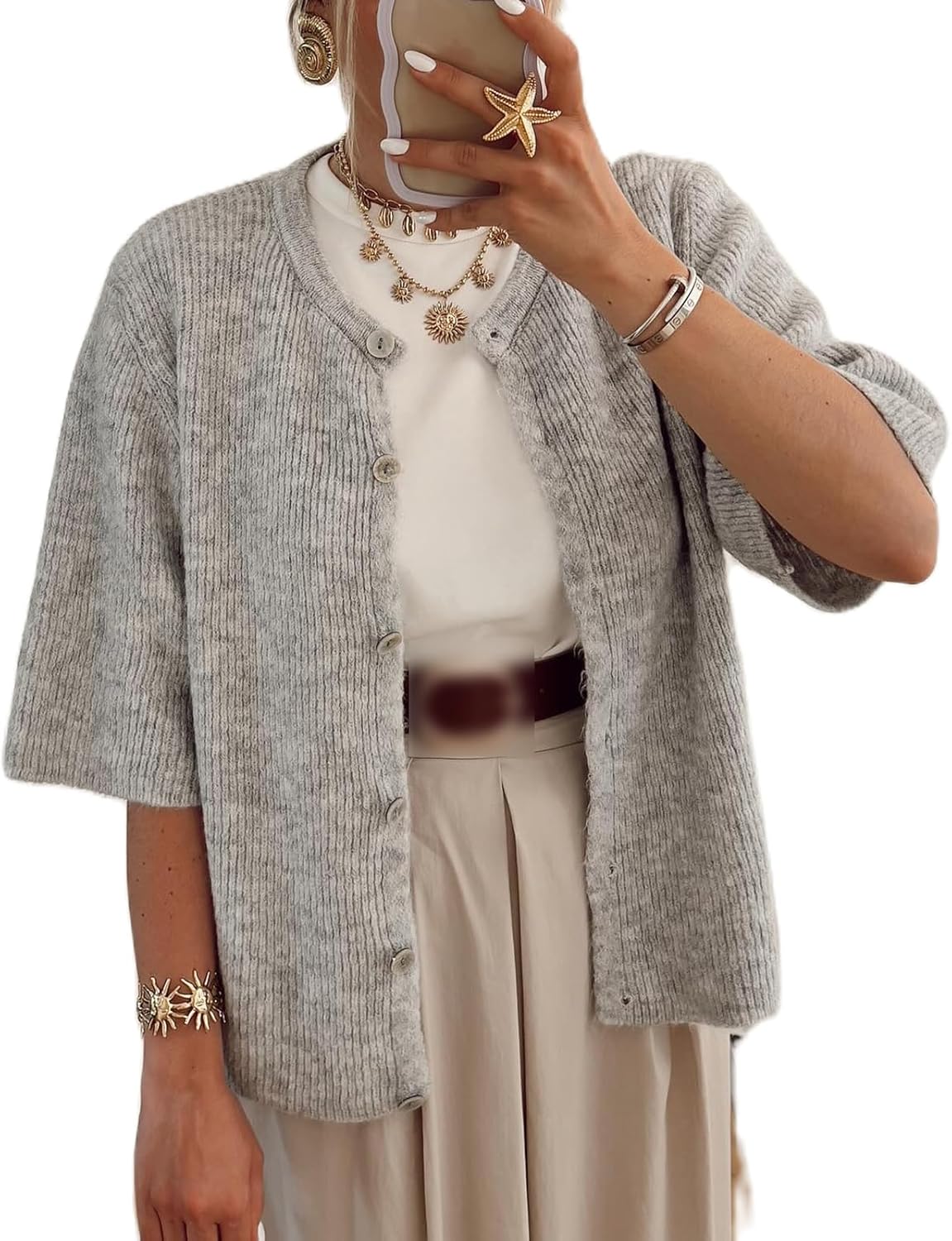 Women Y2K Cardigan Sweater Short Sleeve Crop Top for Fall