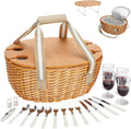 Picnic Basket for 4 - Wicker Picnic Set with Foldable Wine Table