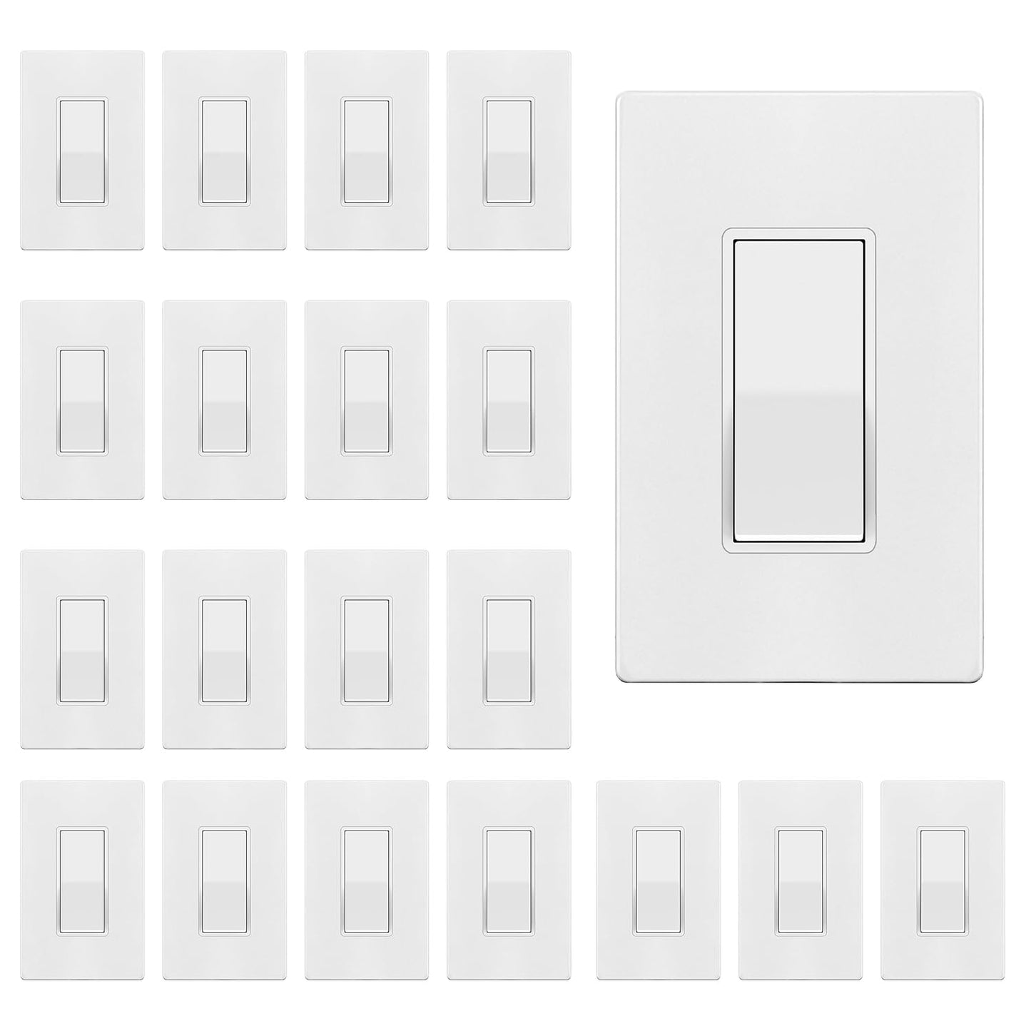 ENERLITES Matte White Light Switch with Screwless Wall Plate