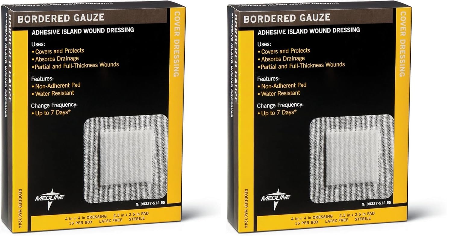 Medline Bordered Gauze Adhesive Island Wound Dressing 4in x 4