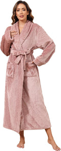Womens Microfleece Floor-Length Robe - Warm Plush Shawl Collar