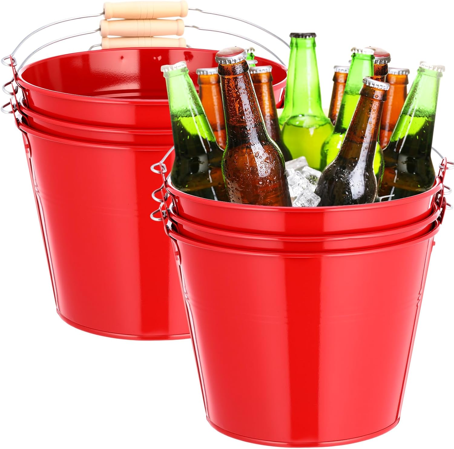 Large Metal Beer Buckets for Parties - 6 Pcs Galvanized Pails