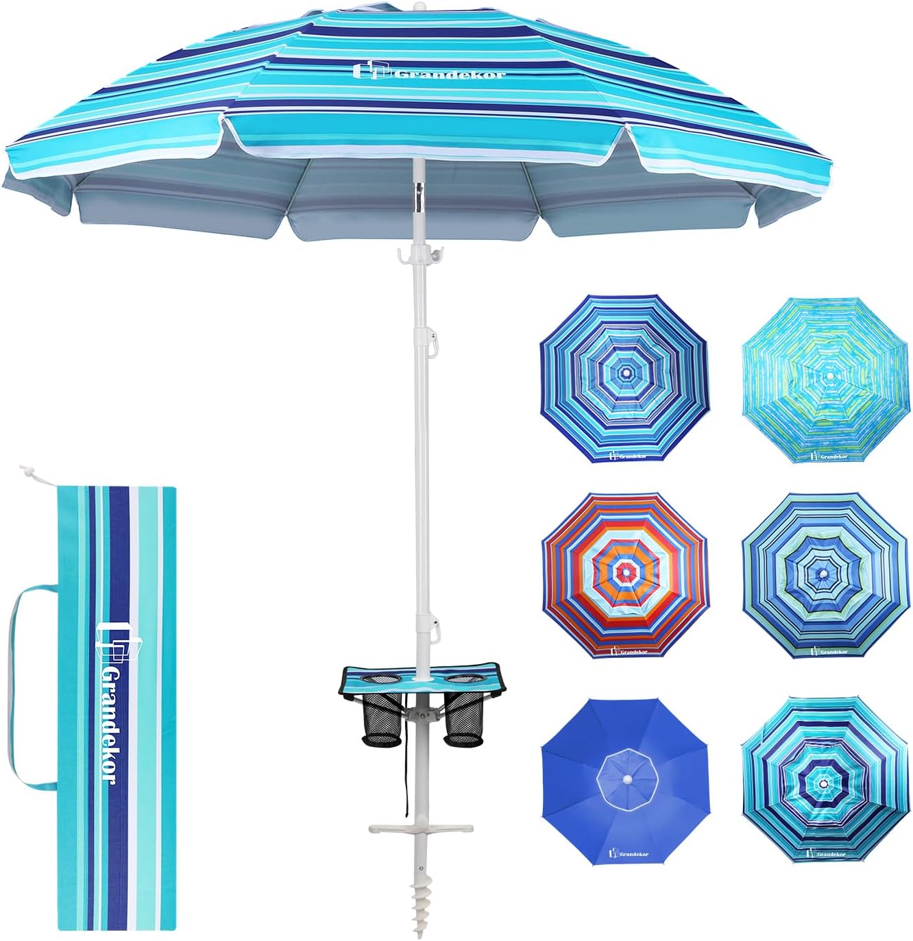 Grandekor Beach Umbrellas for Sand Heavy Duty Wind Protection