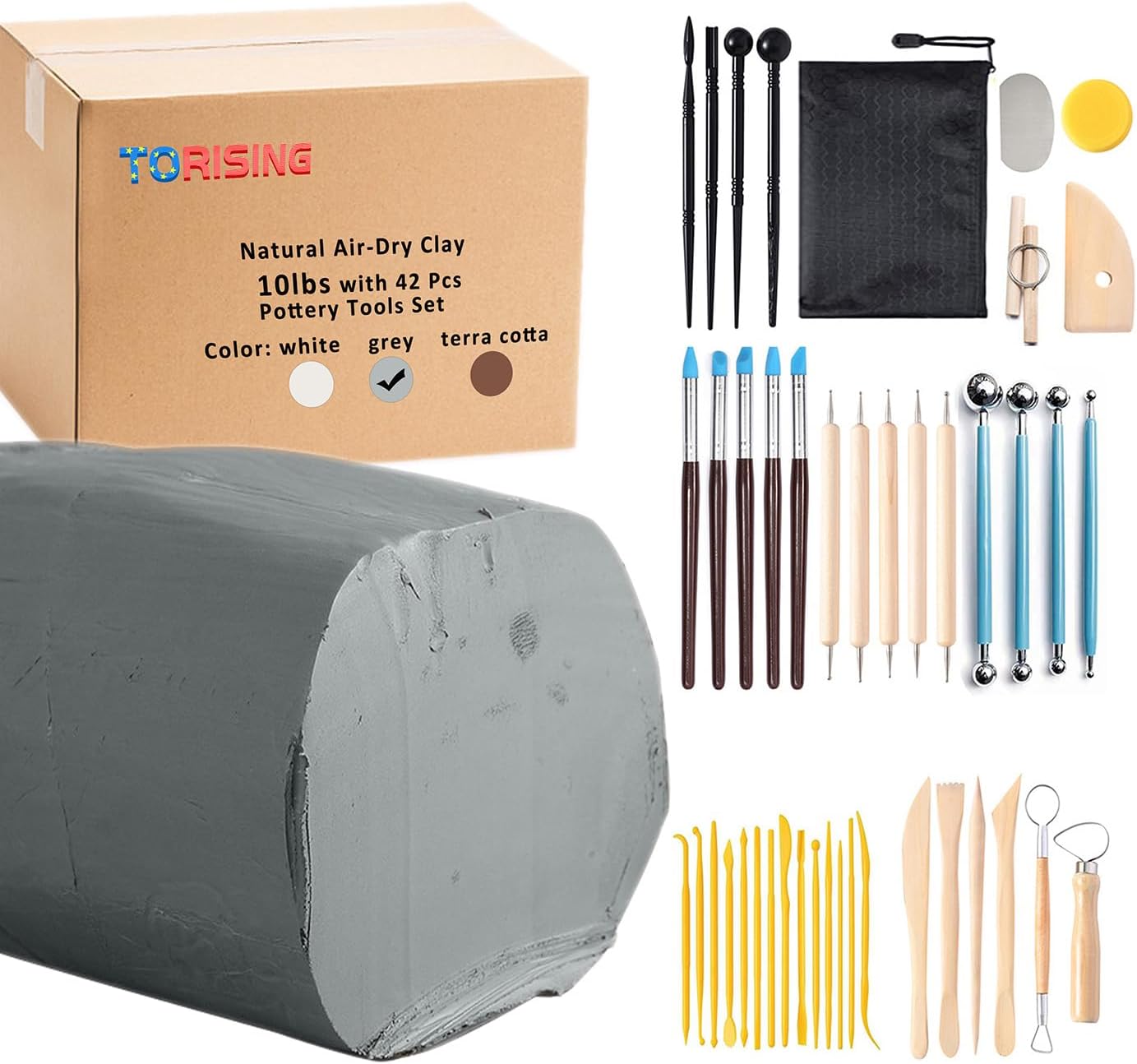 Air Dry Clay 10 LBs with 42 Pcs Pottery Tools Set for Sculpting