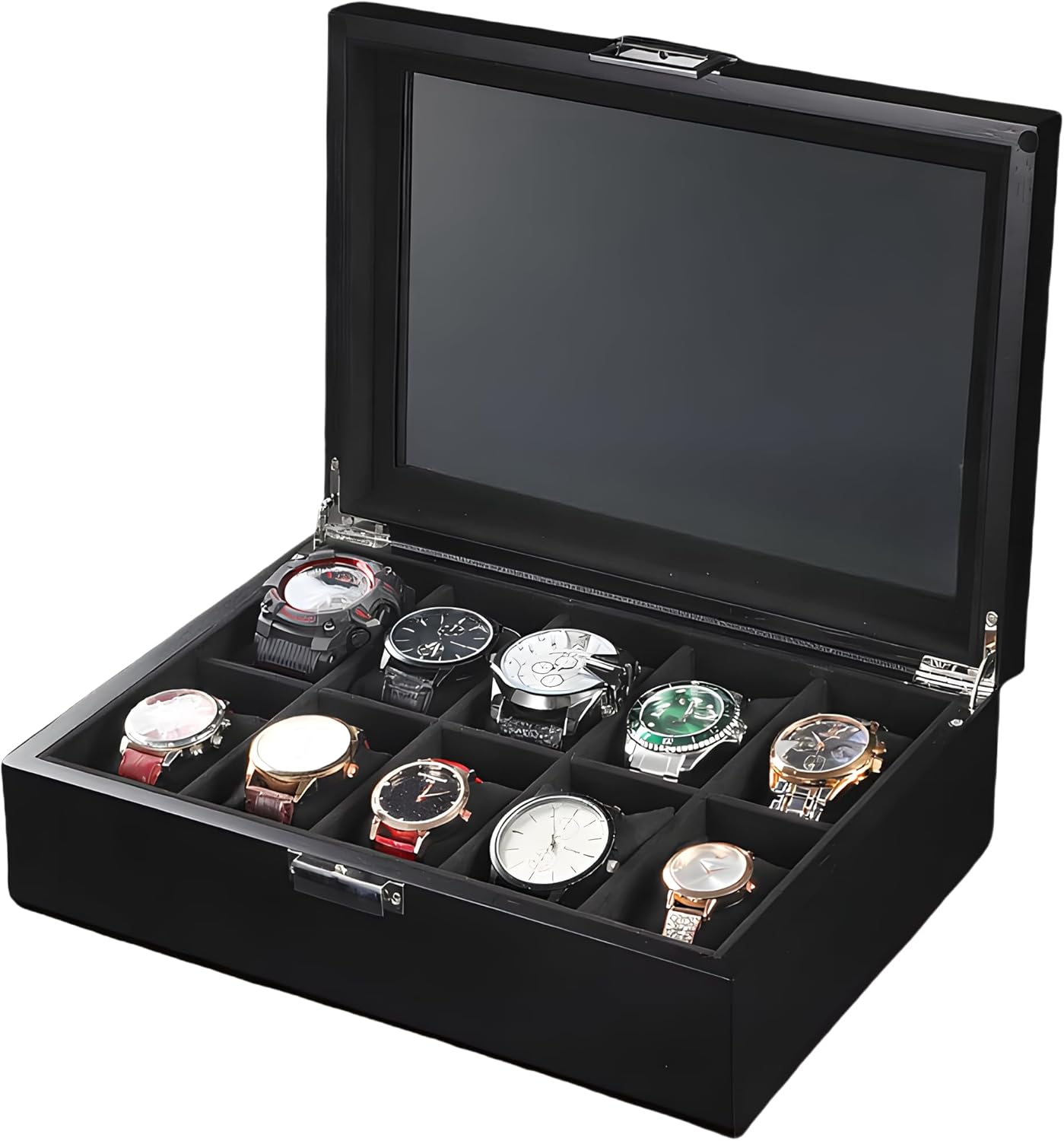 10-Slot Walnut Watch Box - Velvet Lined