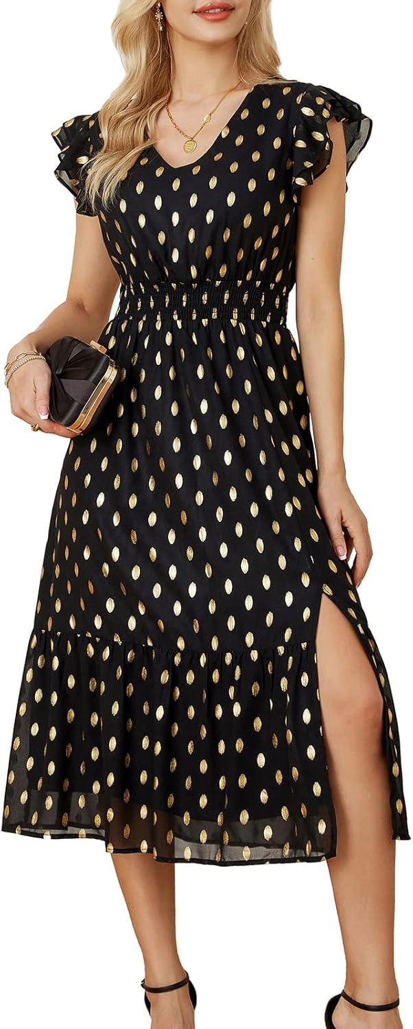 GRACE KARIN Women's V Neck Ruffle Sleeve Summer Dress 2025