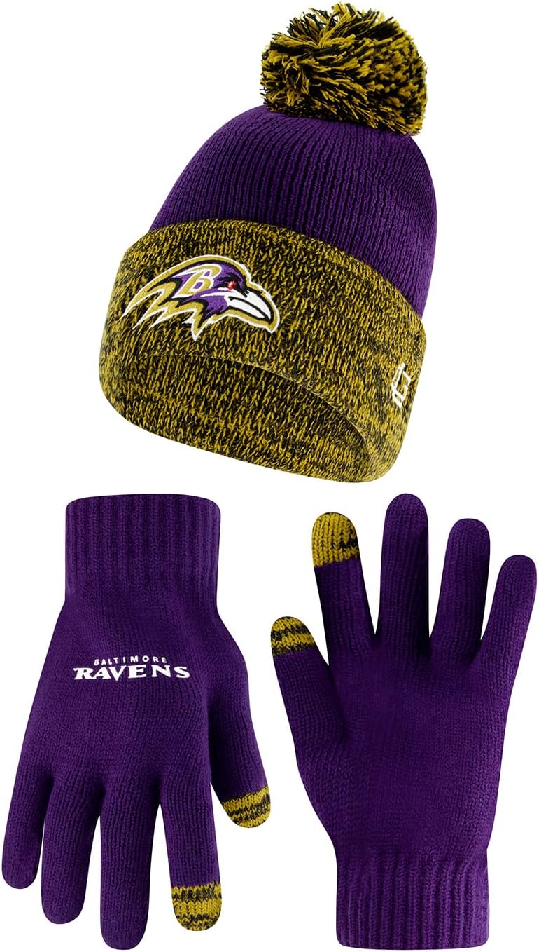 Ultra Game NFL Super Soft Two Tone Winter Beanie and Gloves