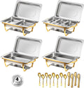 Chafing Dishes for Buffet 8 Qt 4-Pack Half Gold - Freshness & Safety