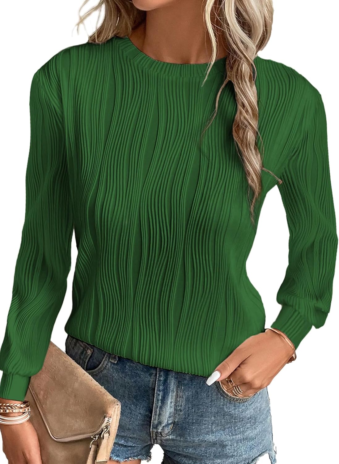 Trendy Dressy Casual Long Sleeve Crewneck Tops for Women