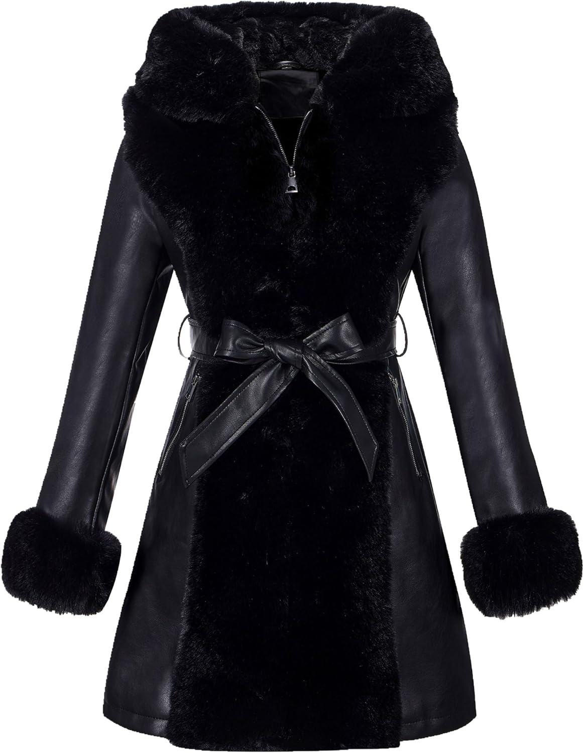 Luxurious Fur Lined Leather Jacket for Women - Warm Winter Coat