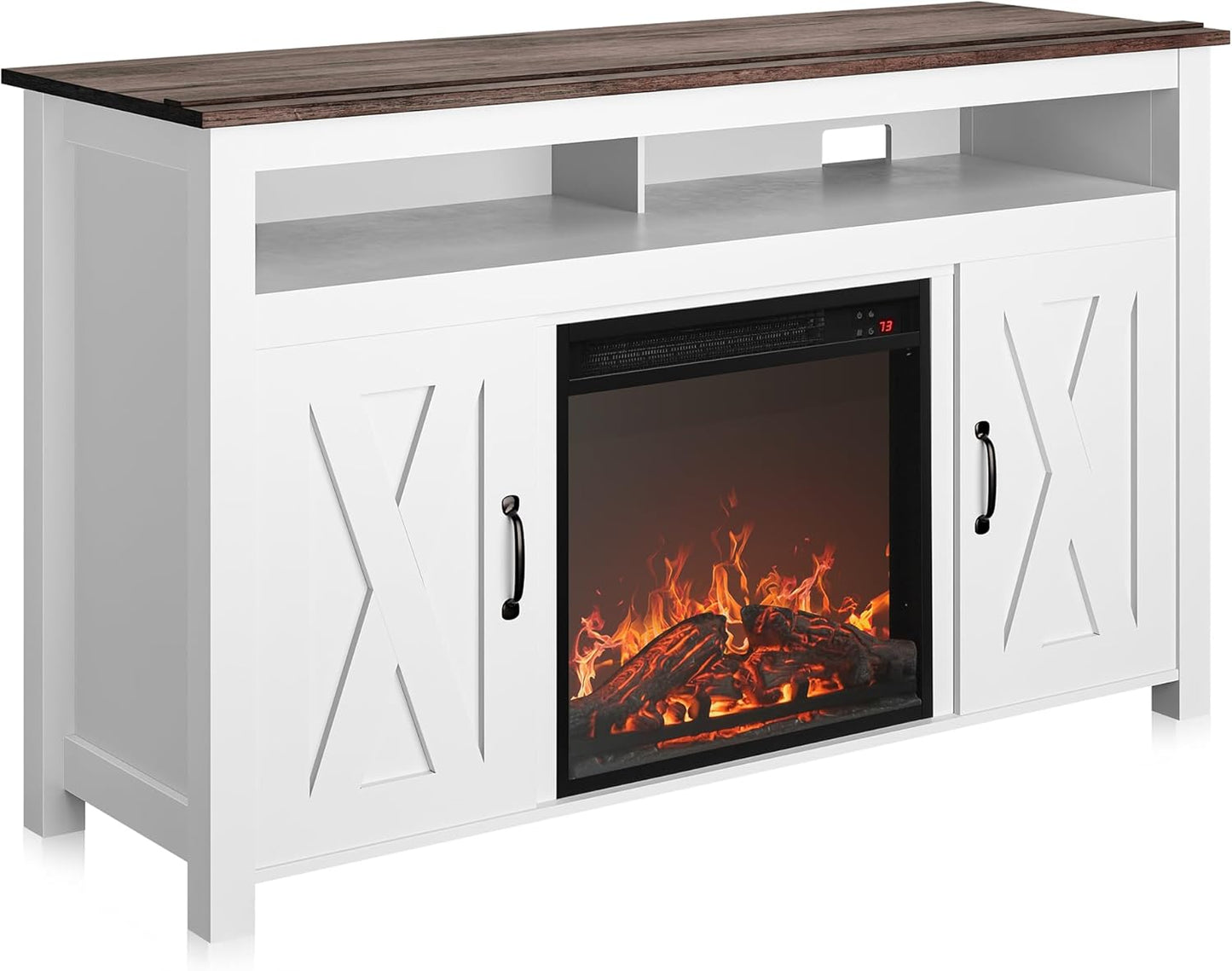 48 Barn Door TV Stand w/ Electric Fireplace - Corin White