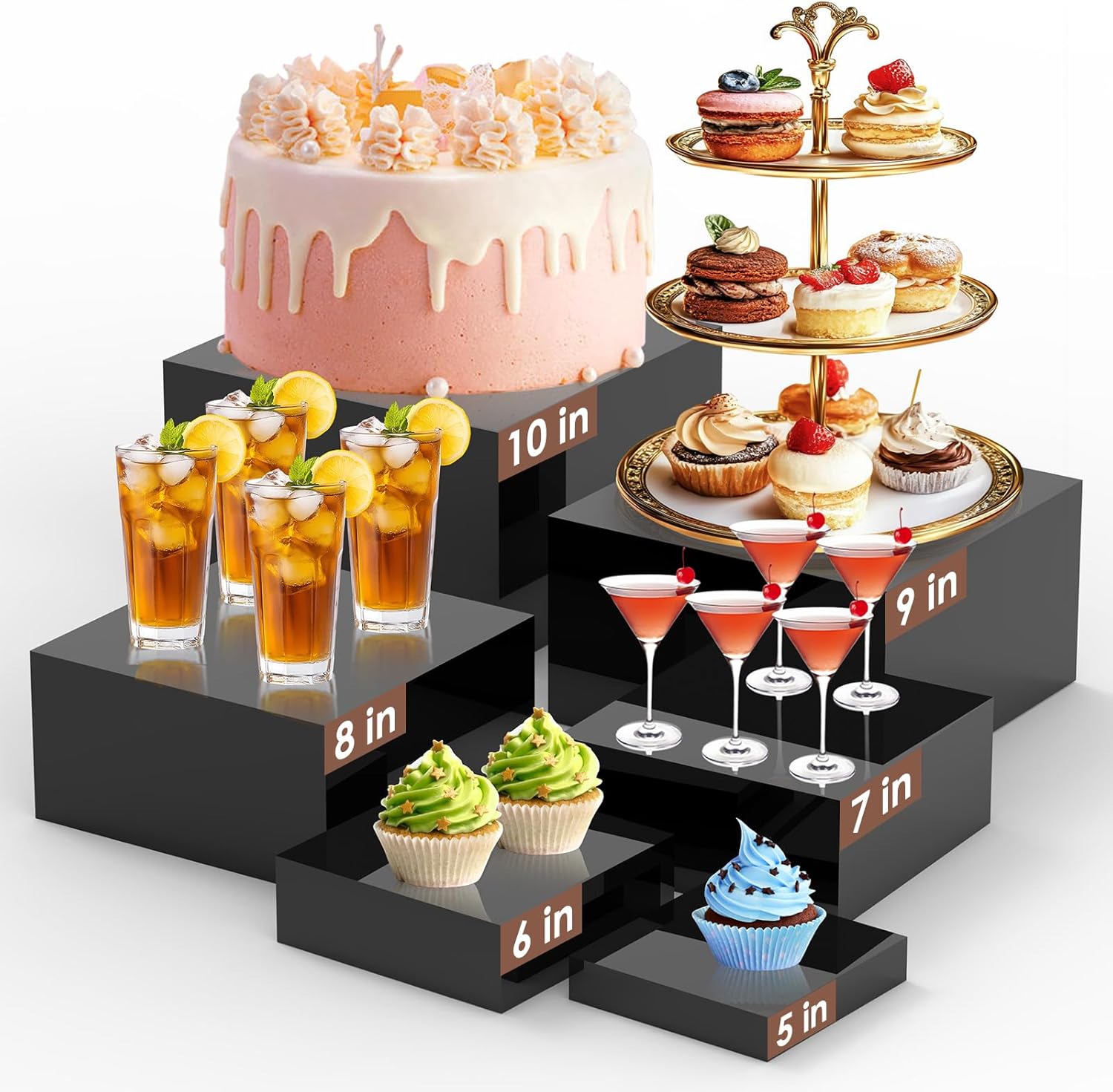 6Pcs Black Buffet Risers Set for Elegant Food Display Needs