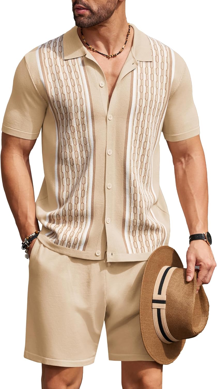 COOFANDY Men's Vintage 2 Piece Outfit for Summer Beach Style