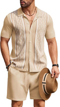 Men's 2 Piece Knit Polo Short Sleeve Set - Vintage Beach Outfit