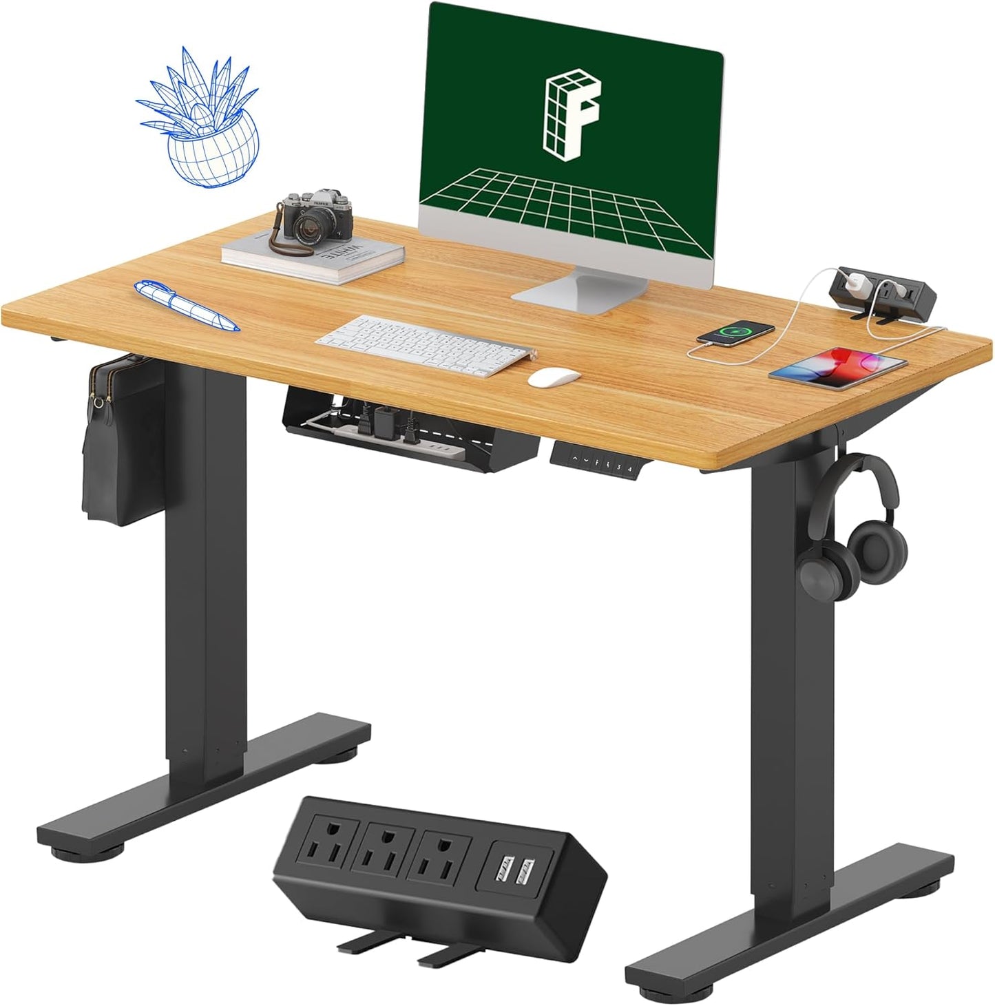 FLEXISPOT EN2 Electric Stand Up Desk with Power Strip and Memory