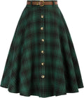 Belle Poque Women's Vintage Plaid A-line Midi Skirt with Pockets