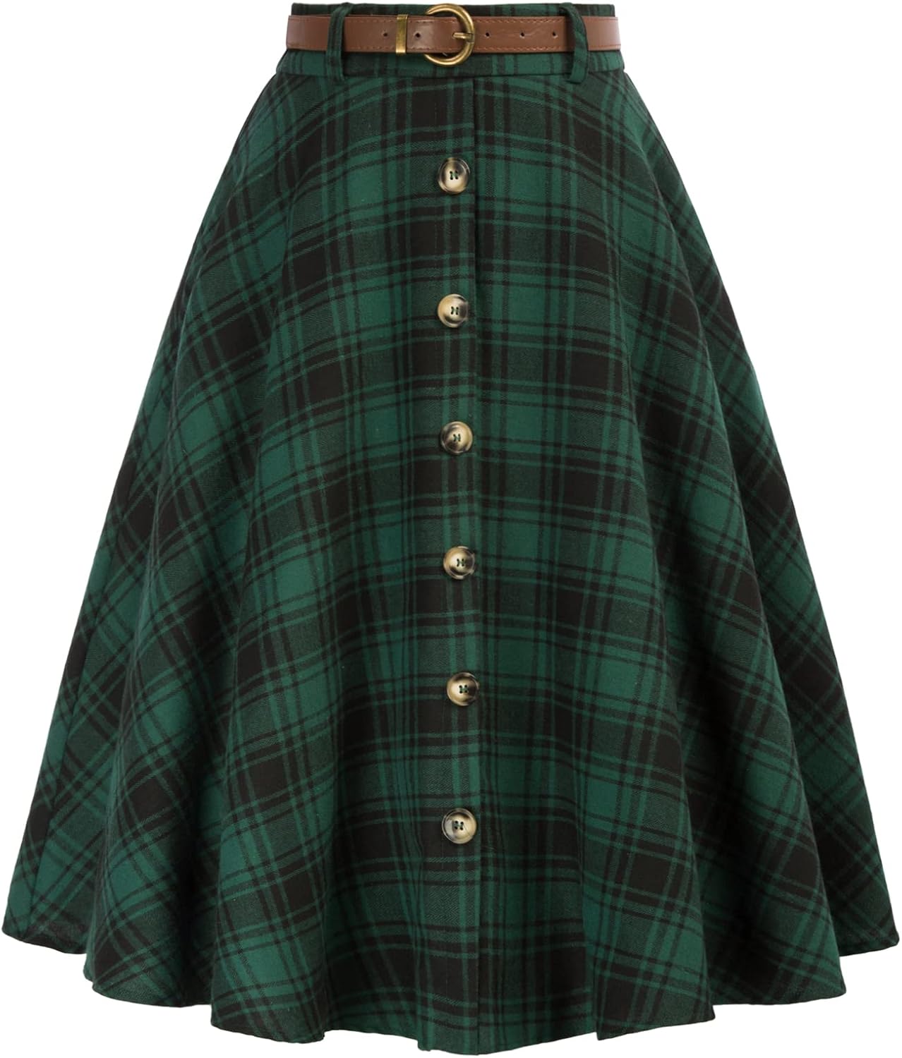 Belle Poque Women's Vintage Plaid A-line Midi Skirt with Pockets