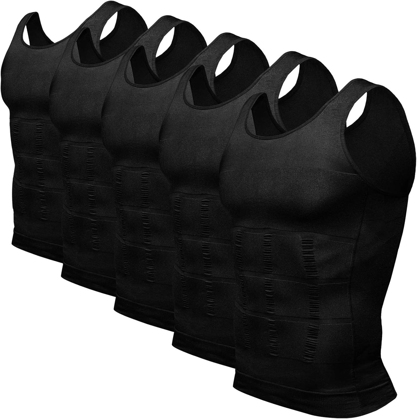 Odoland Mens 5 Pack Body Shaper Slimming Tummy Vest for Fitness