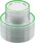 200PCS Green and Clear Plastic Plates Set - Elegant Party Plates