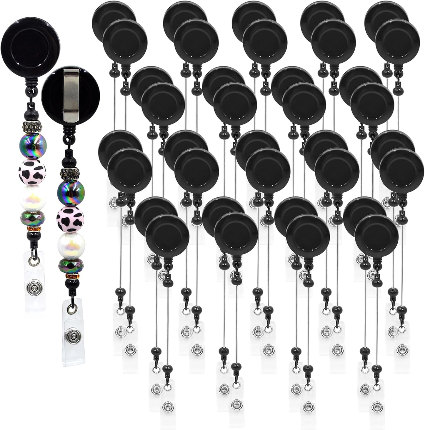 60pcs Black Beadable Badge Reels Making Kits for DIY Gifts