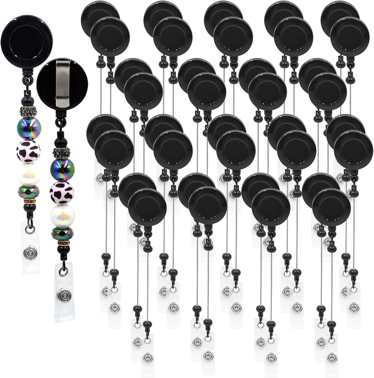 60pcs Black Beadable Badge Reels Making Kits for DIY Gifts