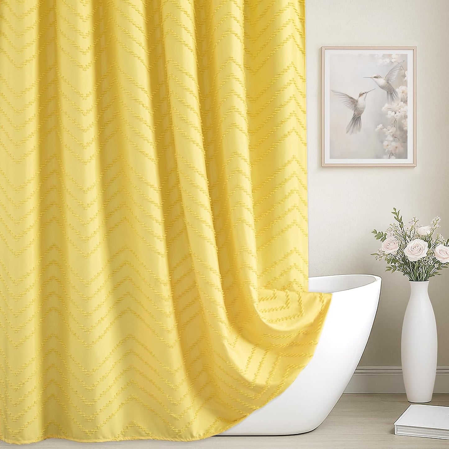 78in Long Yellow Shower Curtain for Boho Farmhouse Decor