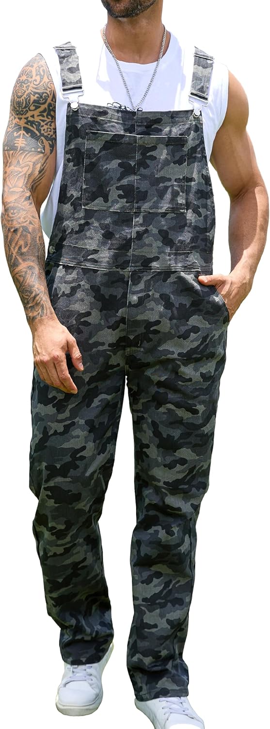 Camo Bibs Overalls for Men with Adjustable Straps for Work