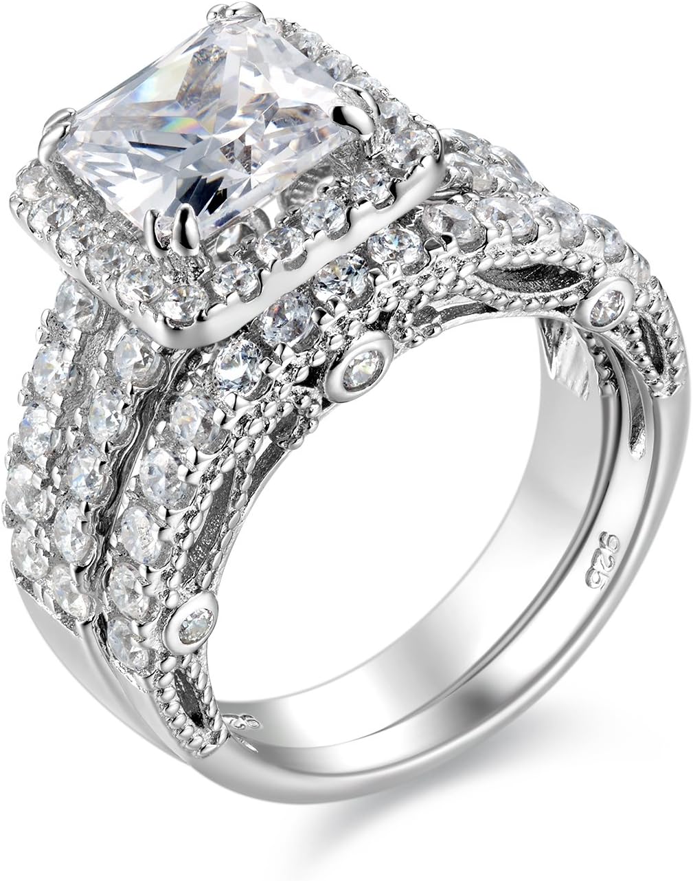 Wuziwen Princess Cut Engagement Rings for Women in Sterling Silver