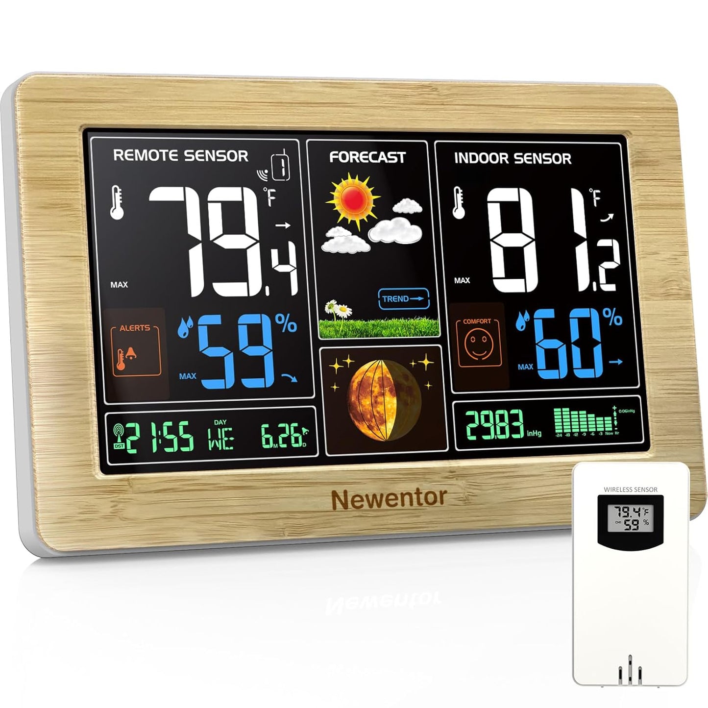 Newentor Wireless Indoor Outdoor Thermometer with Color Display